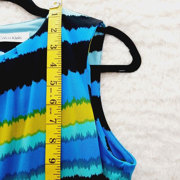 Blouse Size S Blue Yellow Lime Cruise Dopamine Stripe Minimalist Resort Resort - Picture 7 of 11